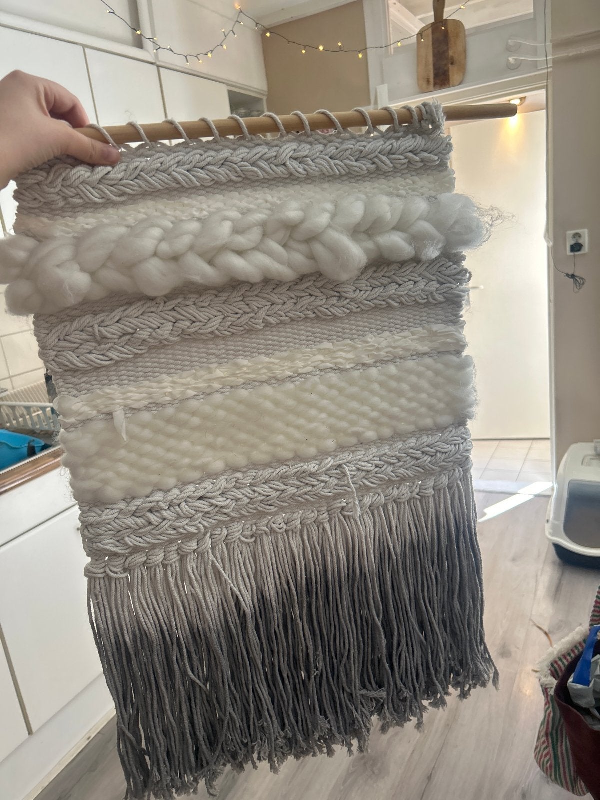Handgemaakt wandkleed met macramé en kwastjes, Ophalen, Boho, Meerkleurig, Zo goed als nieuw