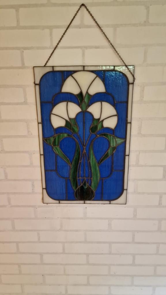 Vintage Glas-in-lood Raamhanger 38 x 57 cm Art Nouveau Stijl, Ophalen