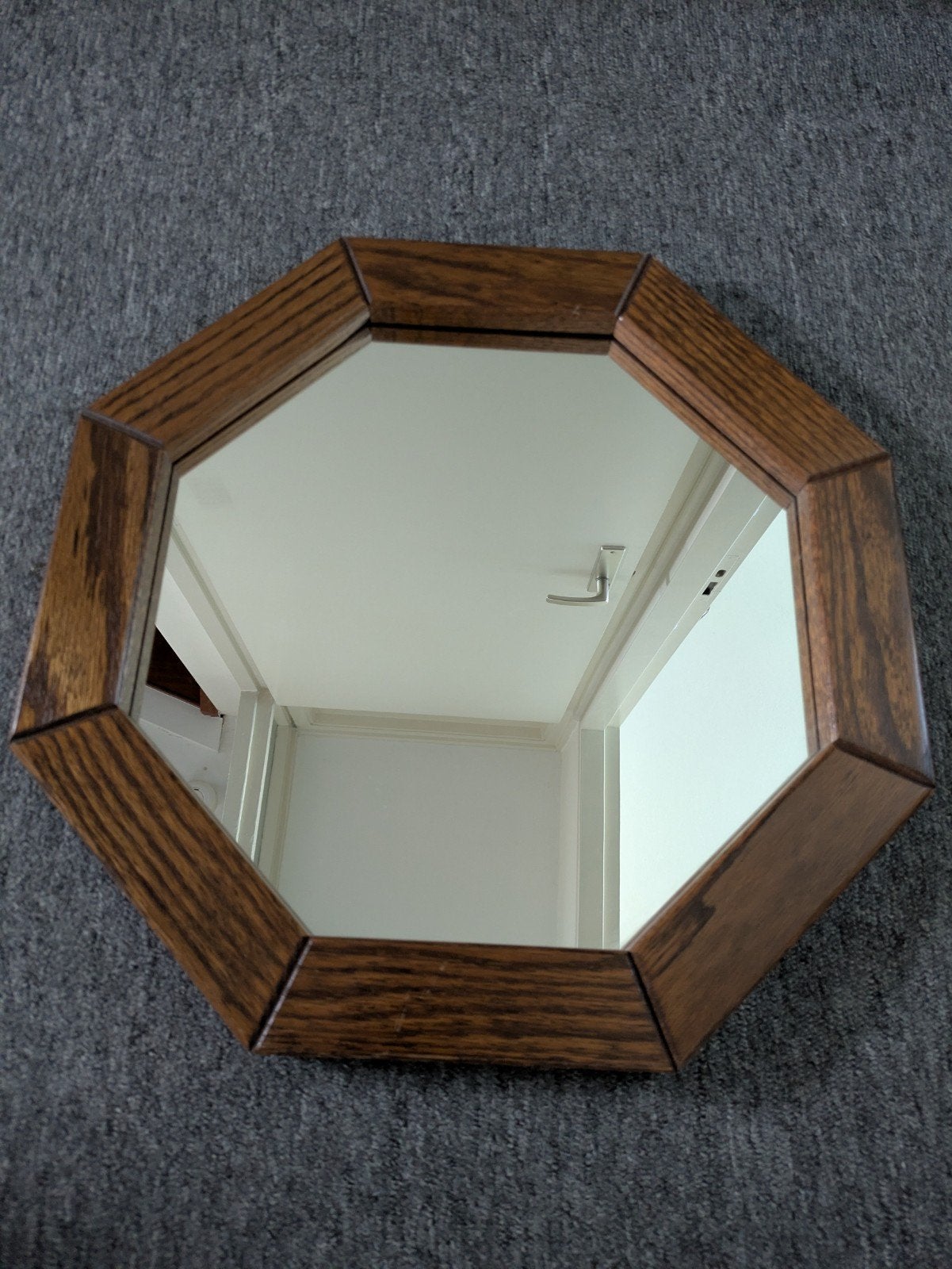 Vintage 8-hoekige spiegel met eiken lijst., Ophalen, Minder dan 50 cm, Zo goed als nieuw, Minder dan 100 cm