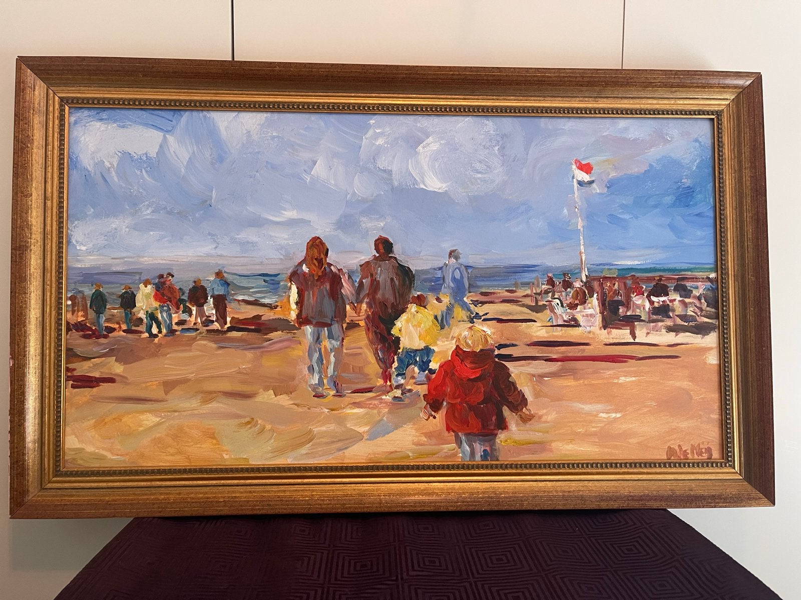 Schilderij Strandgezicht - Anneke van der Mey (2001), Antiek en Kunst, Figuren, Ophalen of Verzenden, Overige materialen, Gesigneerd