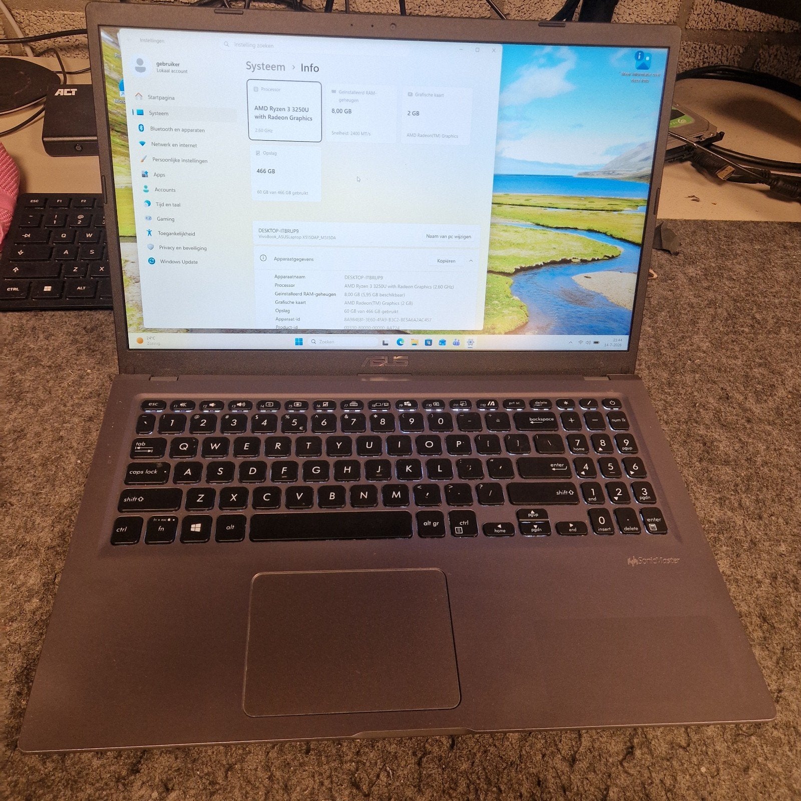 ASUS M515D Laptop - AMD Ryzen 3 3250U, 8GB RAM, 480GB SSD, Gebruikt, 2 tot 3 Ghz, 256GB, 8 GB