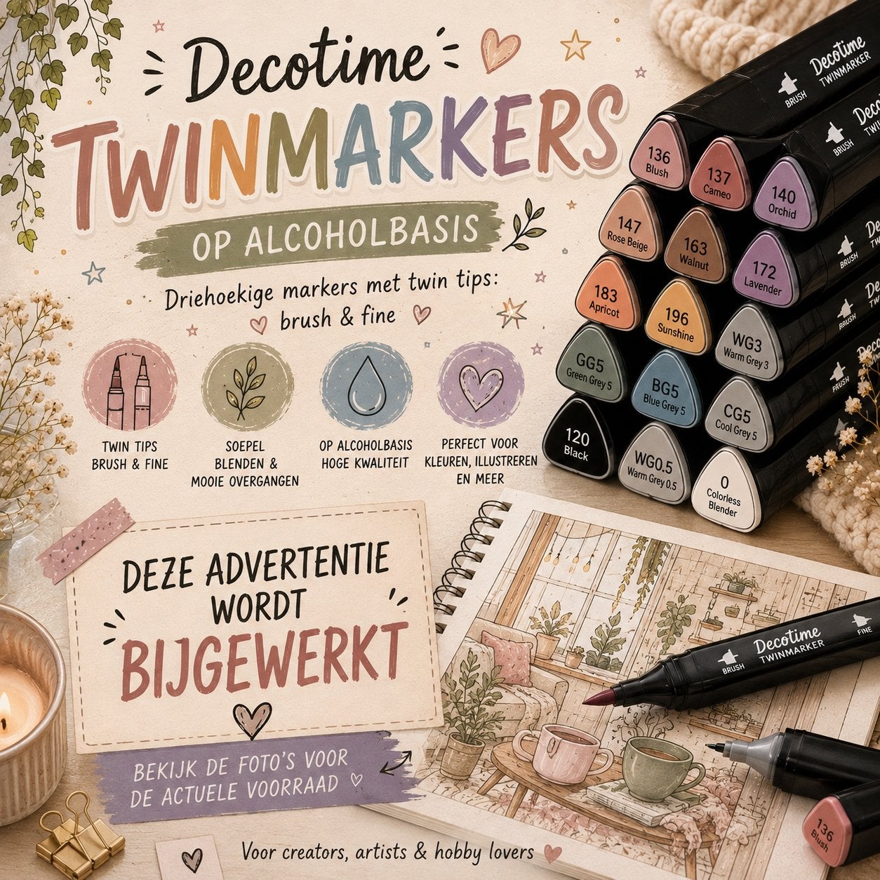 Decotime twinmarkers op alcoholbasis, Ophalen of Verzenden, Zo goed als nieuw, Potlood of Stift