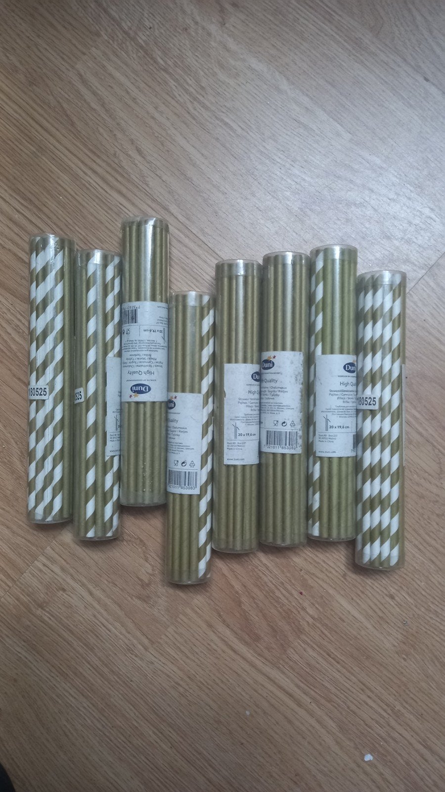 8x20 Papieren Rietjes - Goud/Wit Gestreept en Effen Goud, Ophalen of Verzenden, Nieuw, Feestartikel, Verjaardag
