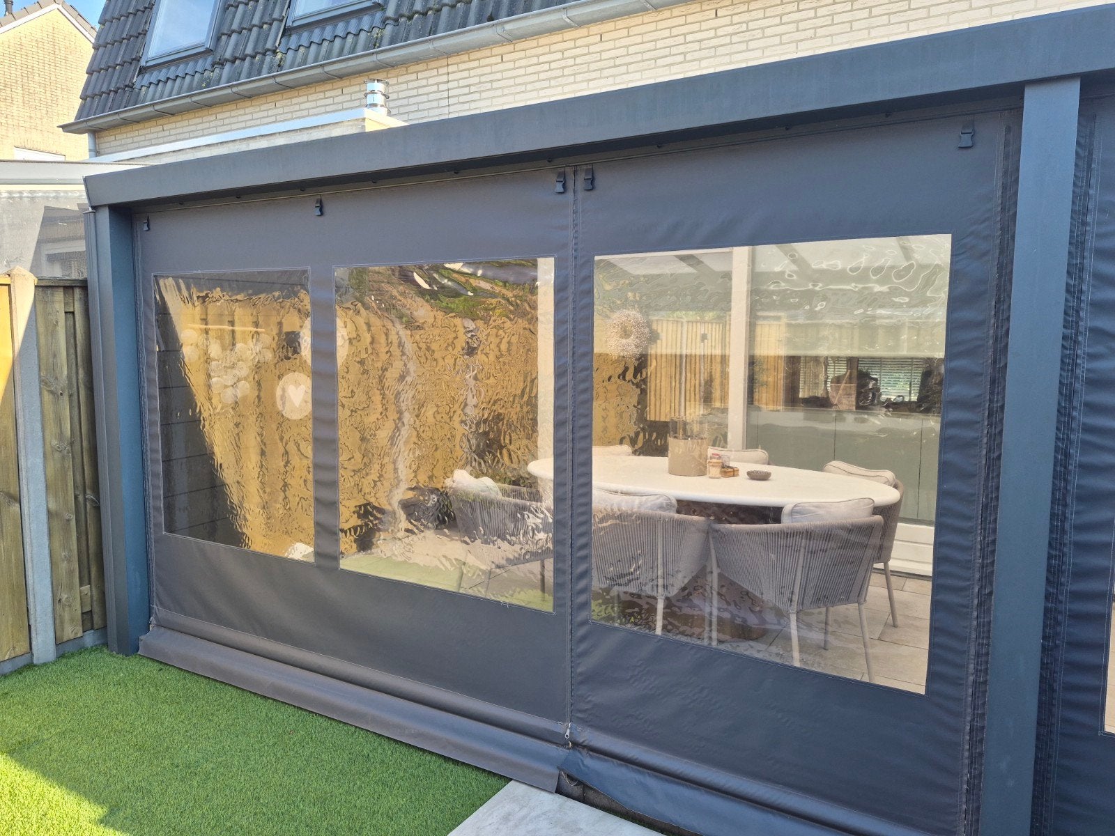 2 Verandazeilen met ritsdeuren (385x220cm), Tuin en Terras, Ophalen, Overige typen, Zo goed als nieuw, 250 cm tot 450 cm
