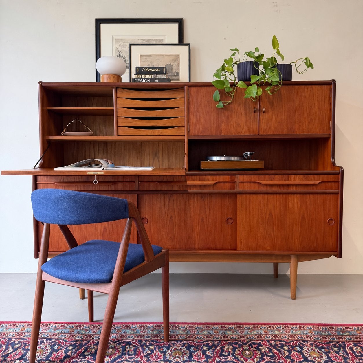 Vintage highboard, Deens (bureau / bar), Gebruikt, ., 100 tot 150 cm, 150 tot 200 cm