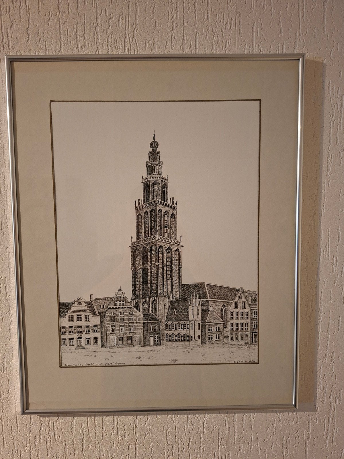 G. ten Cate '88 - Groningen, Markt met Martinitoren, Antiek en Kunst, Ophalen of Verzenden, Tekening, Pentekening, Gesigneerd