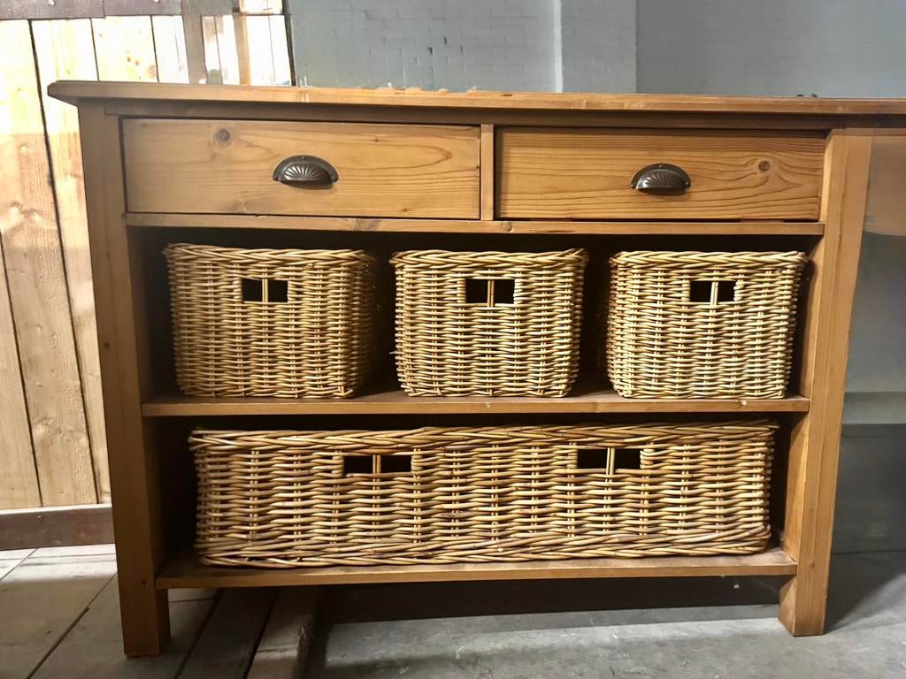 Houten ladekast met rieten manden, Ophalen, Gebruikt