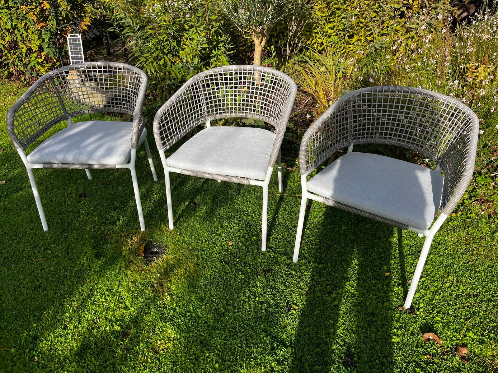 3x Wicker Tuinstoelen Grijs/Wit - Zo goed als nieuw, Ophalen, Zo goed als nieuw, Wicker
