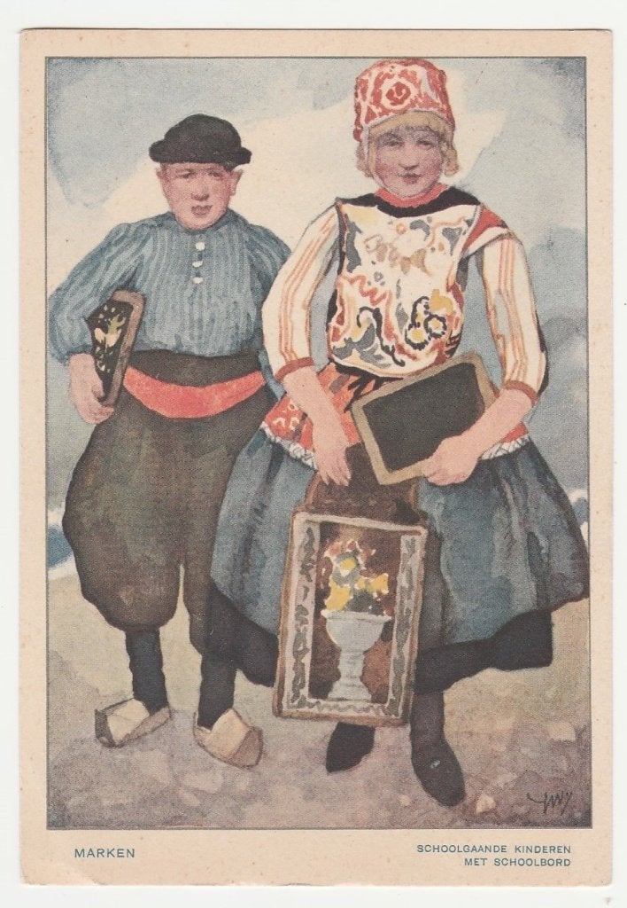 Marken. Ned. Illustratoren.  Schoolgaande kinderen.  V.H.K., Verzenden, 1920 tot 1940, Ongelopen, Overige thema's