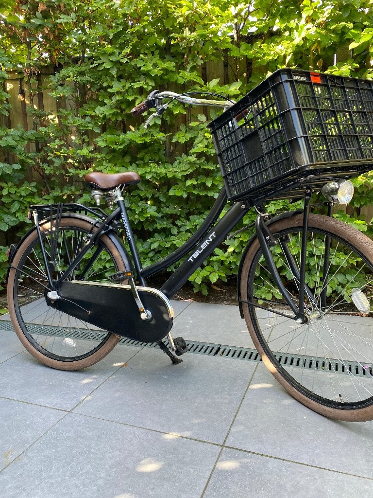 Transportfiets, zwart, 53 cm, met krat en reservesleutel, Terugtraprem, (Extra) lage instap, Ophalen, Overige merken