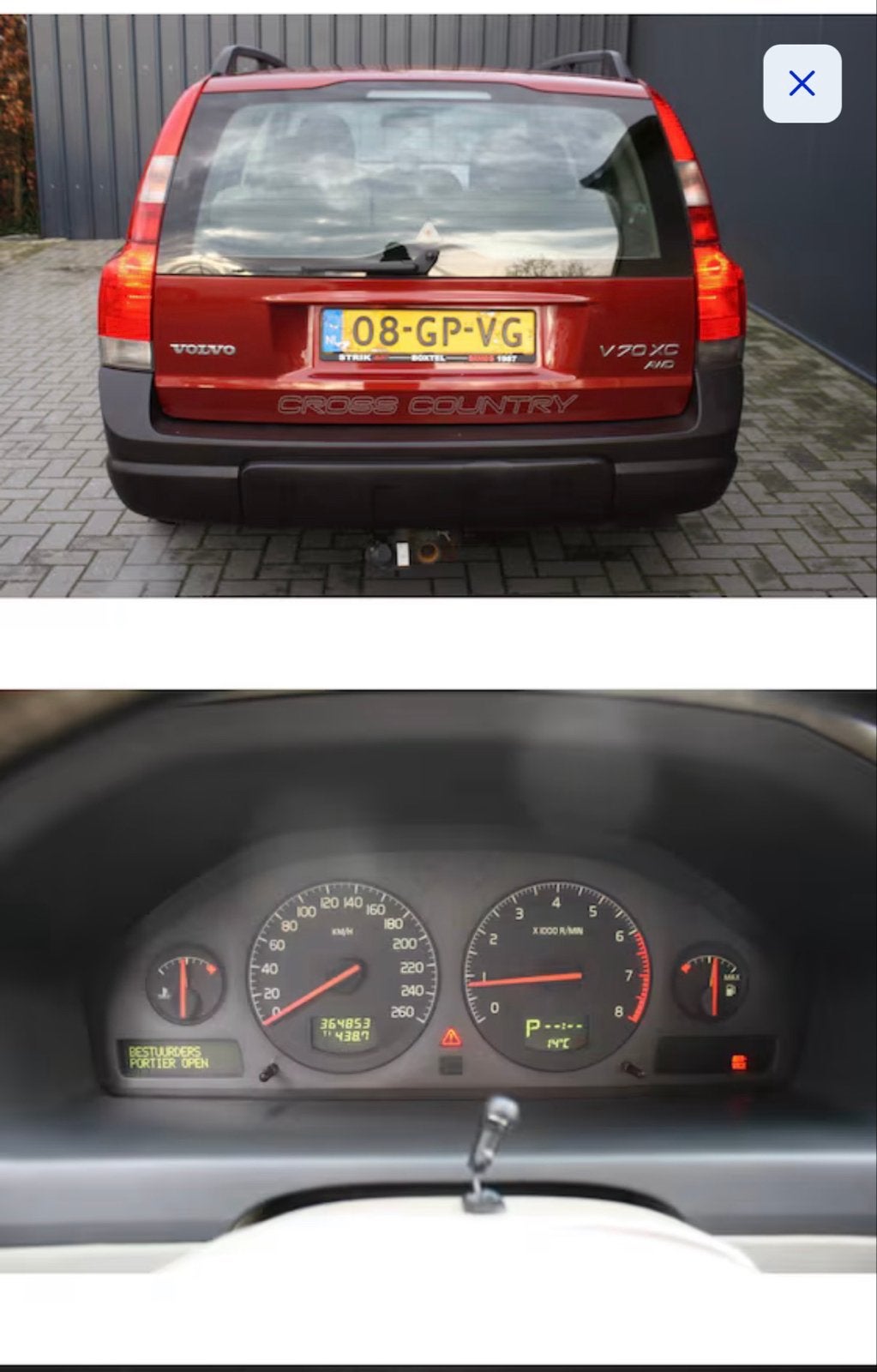 Volvo V70 2.4 T XC 4WD AUT 2001 Rood, Automaat, 1800 kg, 1657 kg, Stationwagon
