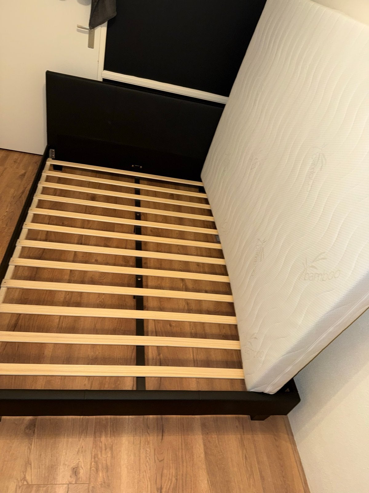 Tweepersoonsbed 140x200 met lattenbodem, Ophalen, Overige materialen, Zwart, Tweepersoons