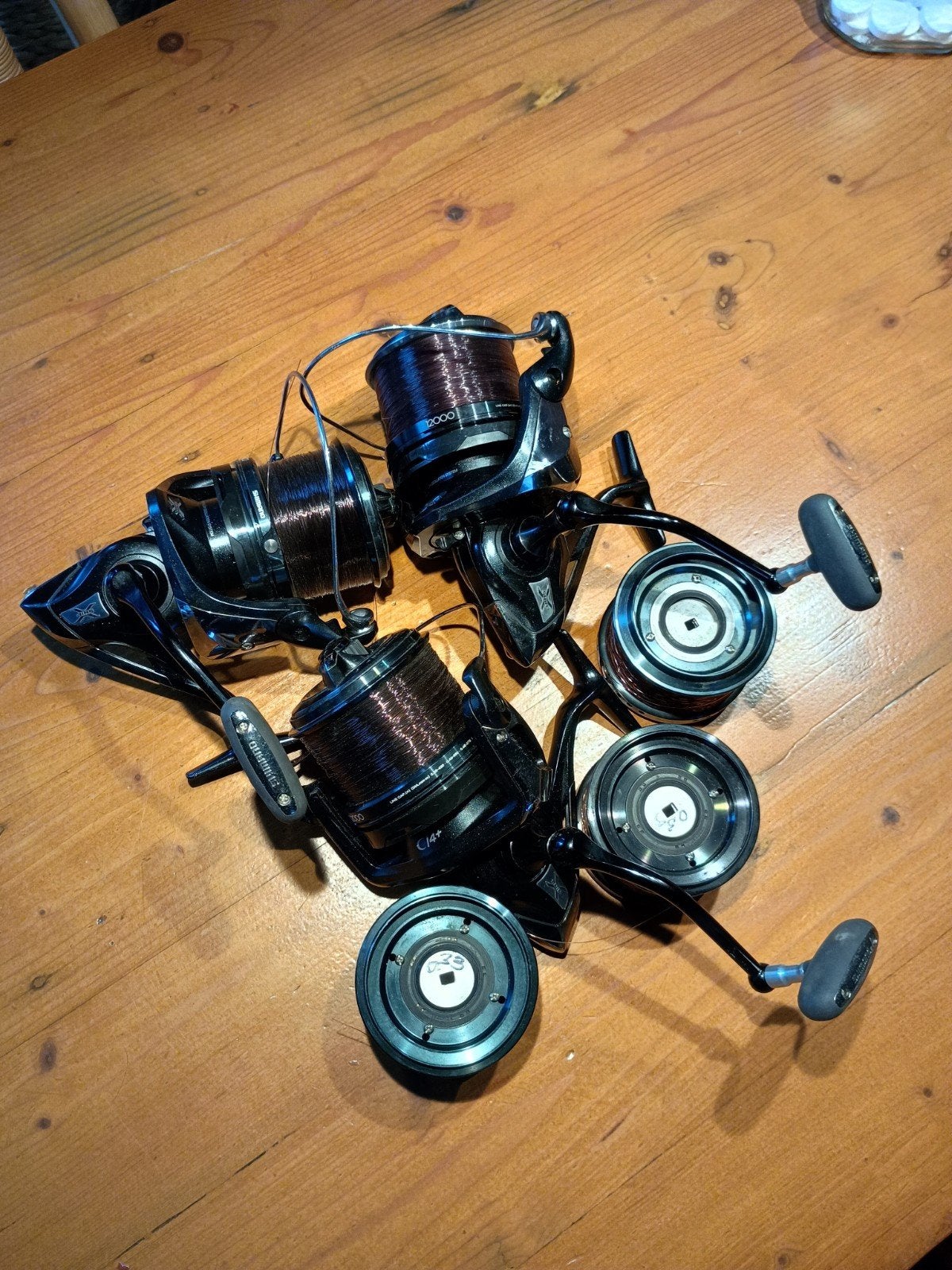 3 shimano c14 ship 12000 , baitrunnerspoel, Watersport en Boten, Ophalen of Verzenden, Zo goed als nieuw, Molen