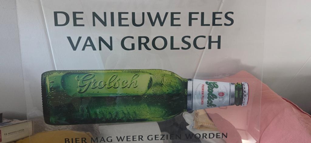 Grolsch Reclamebord 'De Nieuwe Fles', Ophalen of Verzenden, Gebruikt, Reclamebord