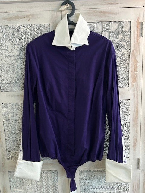 ZGAN! Bodyblouse getailleerd NAN paars met witte boord 46, Ophalen of Verzenden, Zo goed als nieuw, Maat 46/48 (XL) of groter