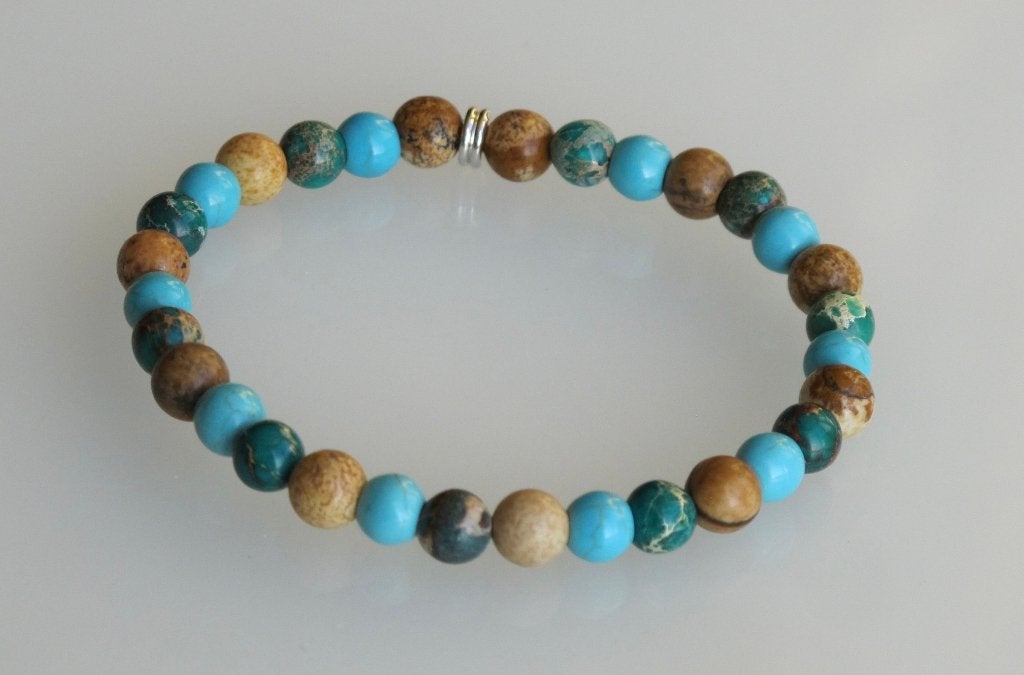 Prachtige armband groene Jaspis, picture Jaspis en Turquoise, Verzenden, Nieuw, Elastiek, Met edelsteen