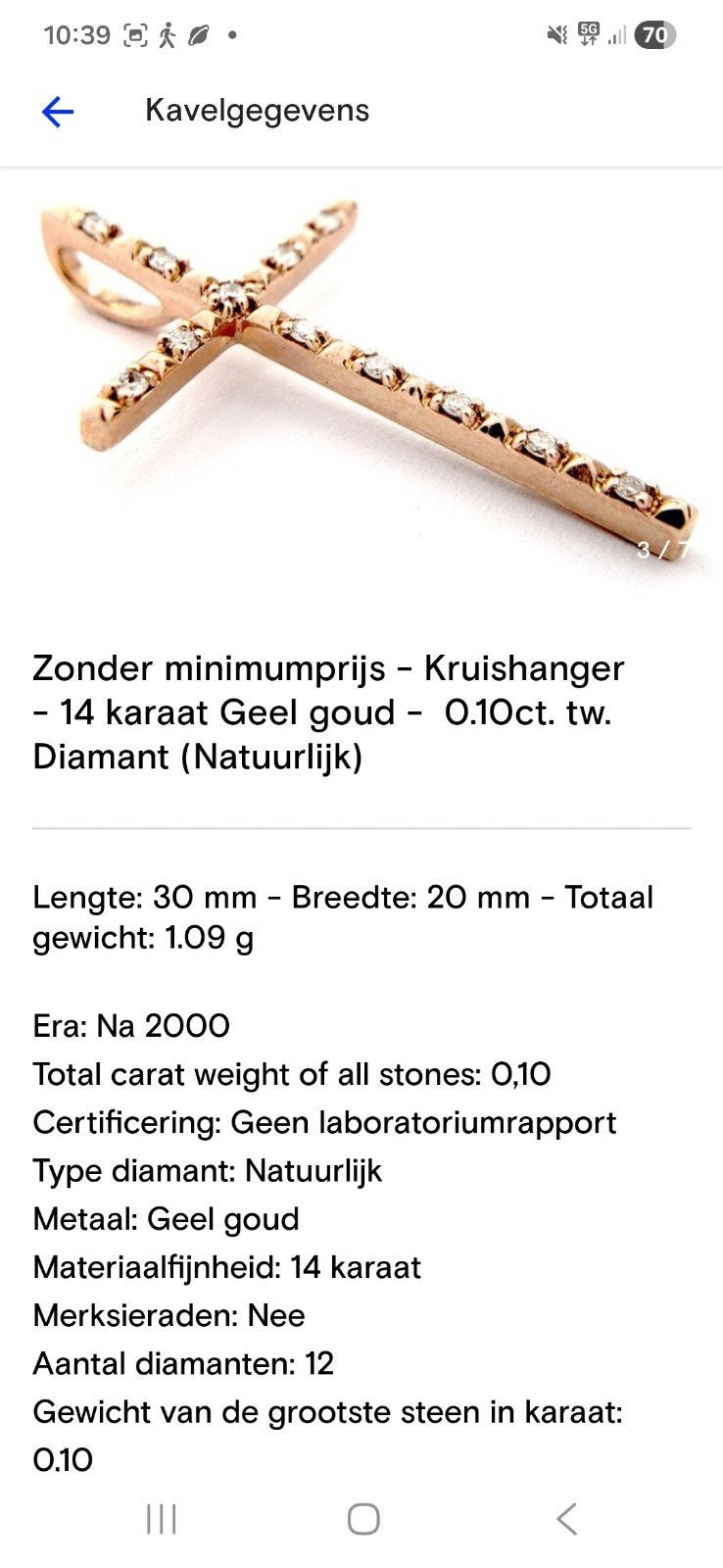 Kruishanger 14K Geelgoud met Diamanten (0.10ct), Ophalen of Verzenden, Zo goed als nieuw, Goud, Goud