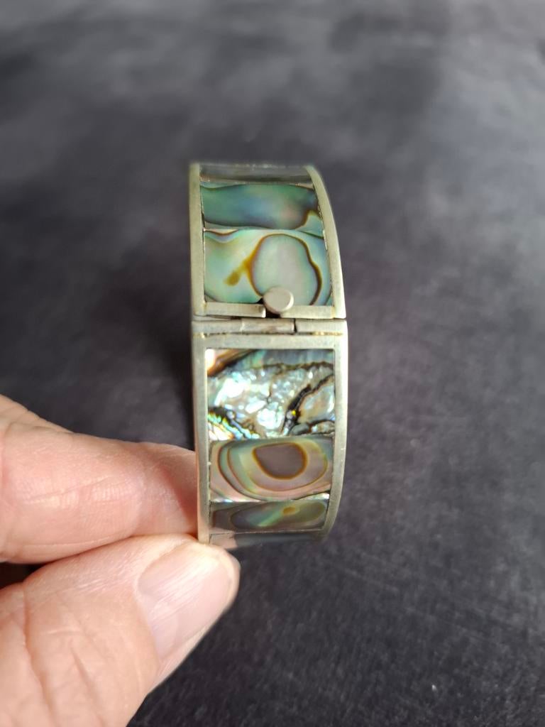 Vintage mexicaans Zilveren armband met Parelmoer Inleg, Sieraden, Tassen en Uiterlijk, Armbanden, Ophalen of Verzenden, Gebruikt
