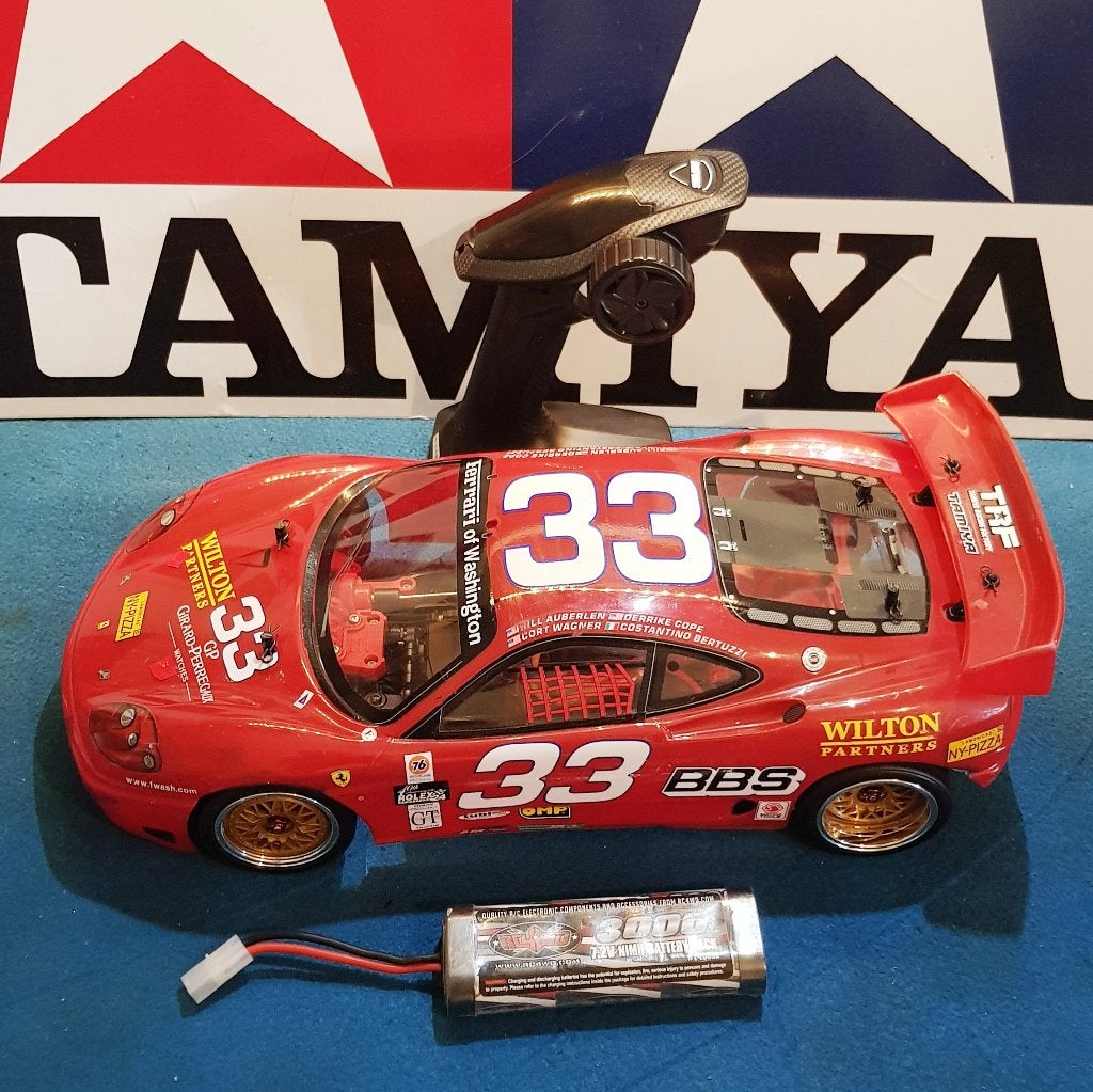 Vintage Tamiya TA02 chassis + Tamiya Ferrari 360 Modena RTR, Elektro, Verzenden, Zo goed als nieuw, Schaal 1:10