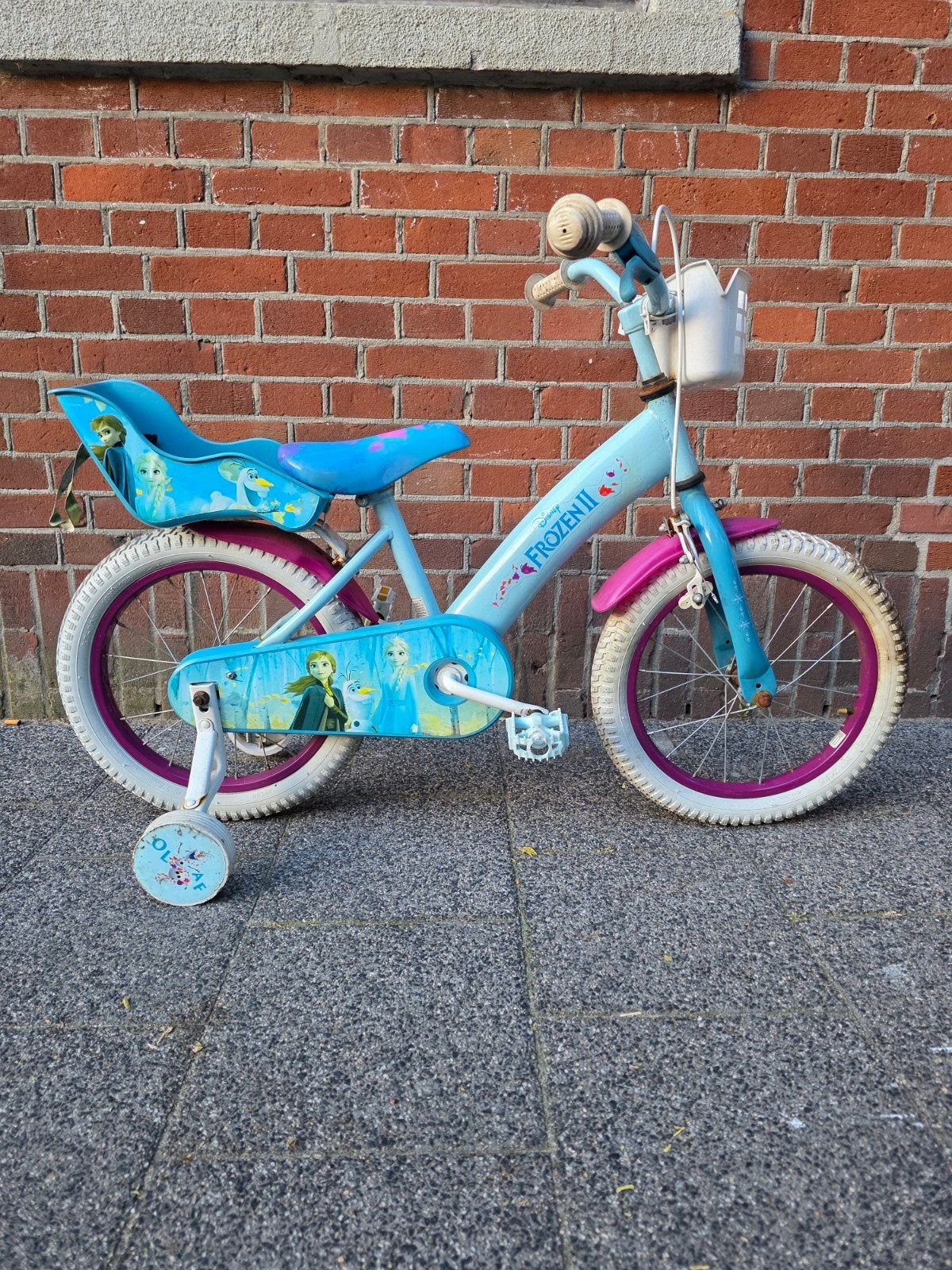 Frozen kinderfiets 16 inch meisjesfiets, Ophalen, Zo goed als nieuw, 16 tot 20 inch, Zijwieltjes