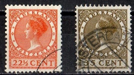 Nederland nr. 191b en 195a Koningin Wilhelmina gestempeld, Postzegels en Munten, Verzenden, T/m 1940, Gestempeld
