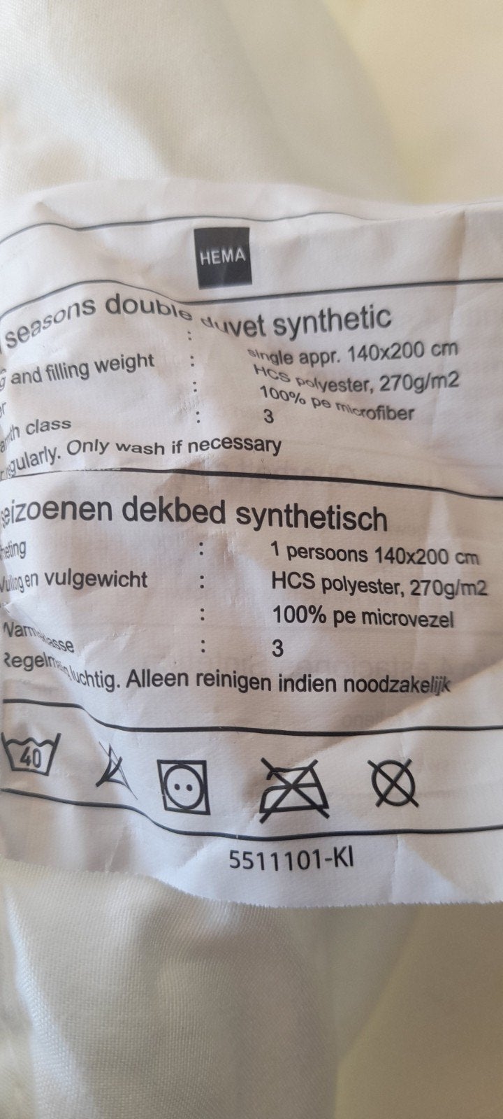 Synthetisch dekbed 140x200, Huis en Inrichting, Ophalen, Overige materialen, Eenpersoons, Wit