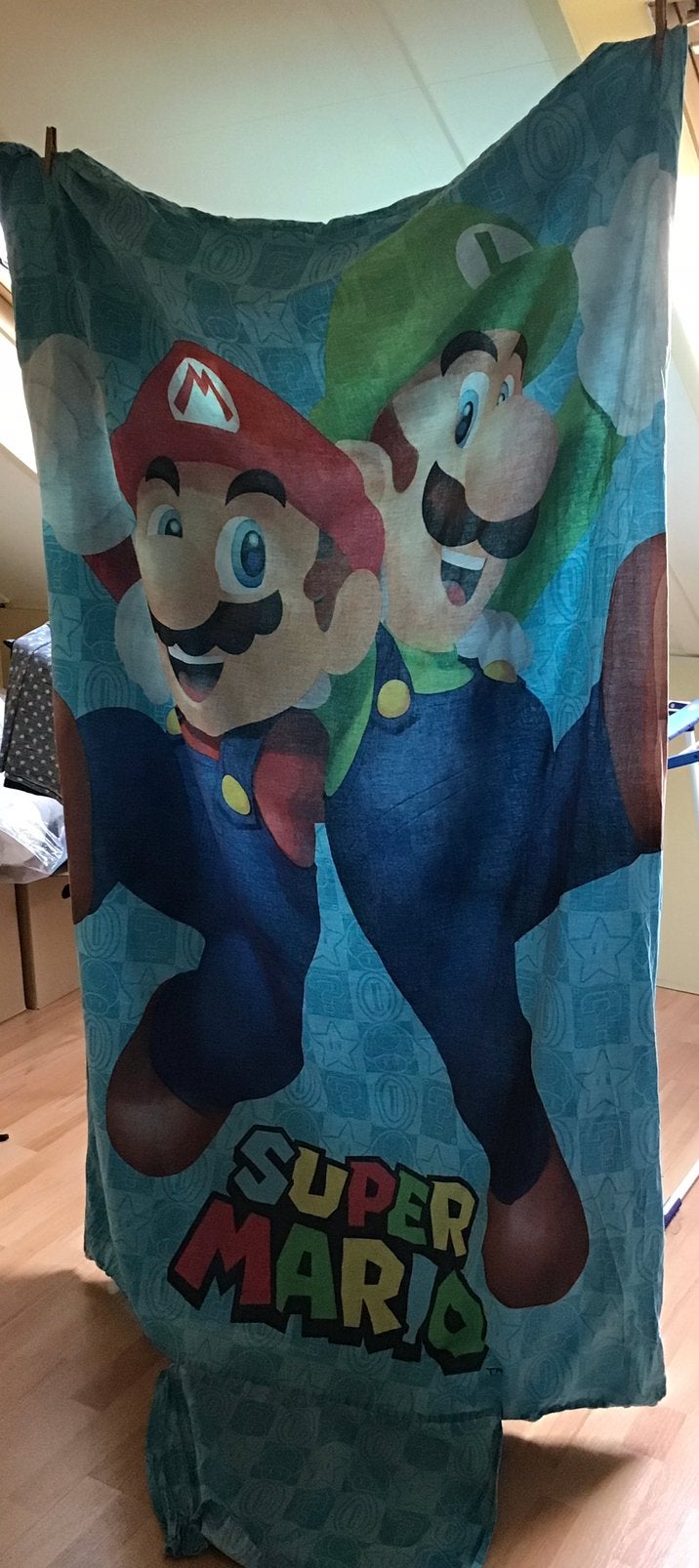 Dekbedovertrek Super Mario licht blauw eenpersoons, Dubbelzijdig, Ophalen of Verzenden, Zo goed als nieuw, Jongetje of Meisje