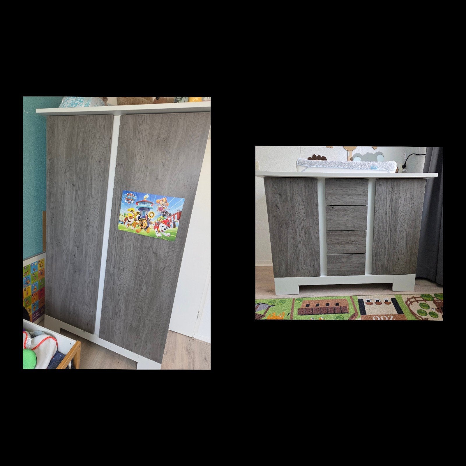 Kinderkast en commode grijs wit, Ophalen, Zo goed als nieuw