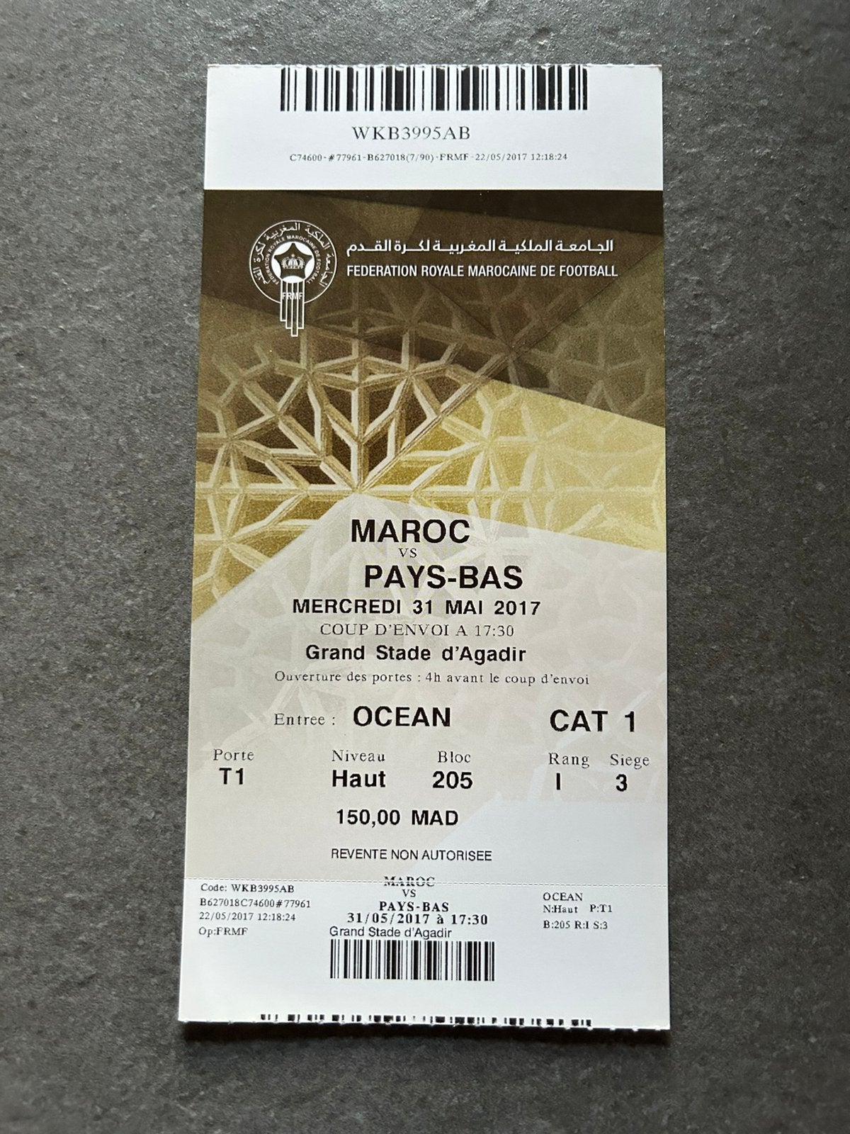 Marokko - Nederland ticket, Verzamelen, Sportartikelen en Voetbal, Ophalen of Verzenden, Buitenlandse clubs, Overige typen