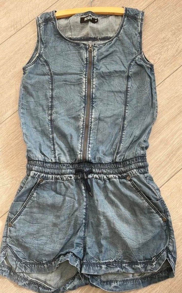 Spijkerstof jumpsuit 146/152 terstal, Kinderen en Baby's, Kinderkleding | Maat 146, Ophalen of Verzenden, Zo goed als nieuw, Meisje