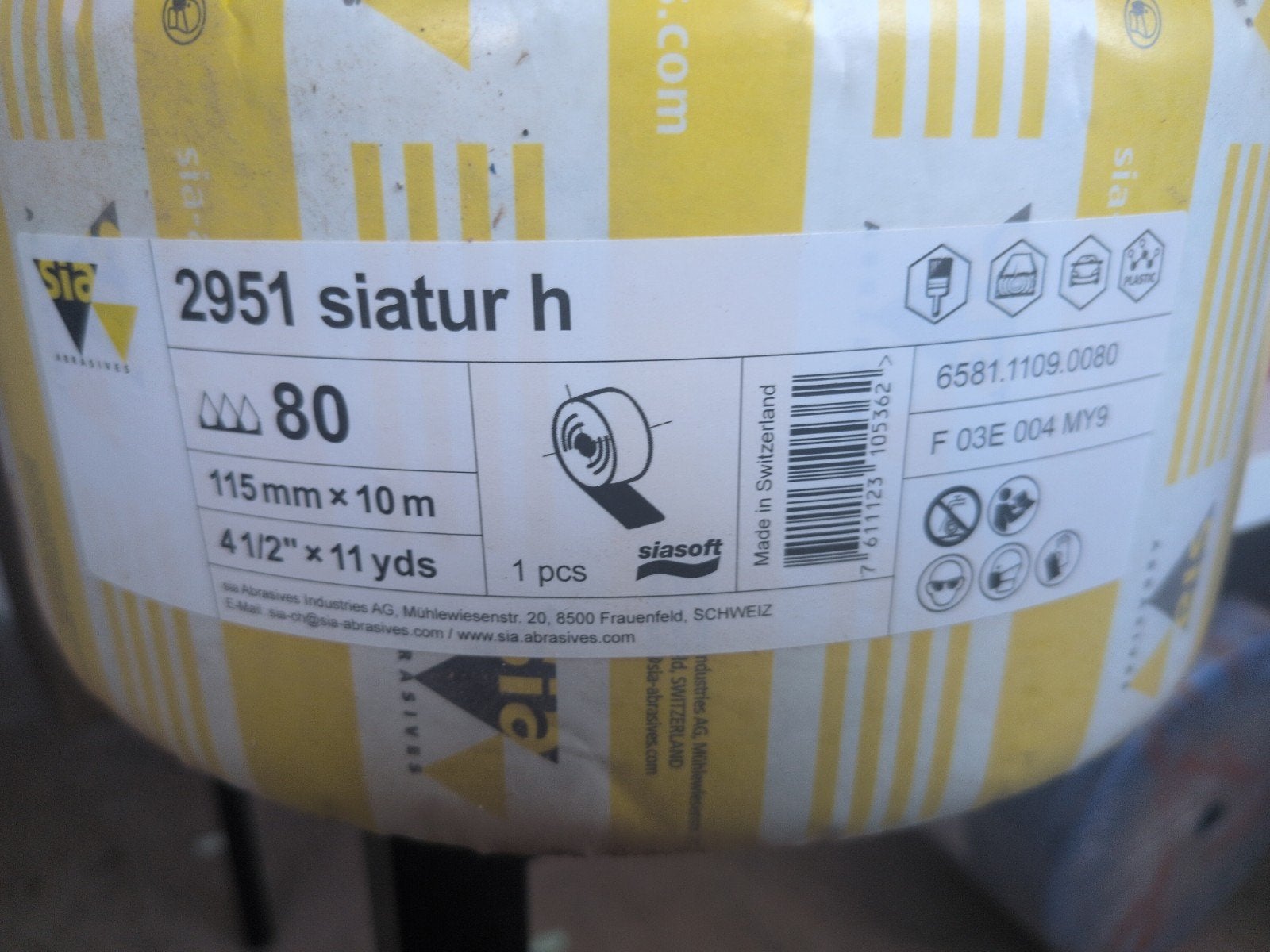 Sia Abrasives 2951 Siatur H Schuurrol P80 115mm x 10m, Ophalen of Verzenden, Nieuw, 1200 watt of meer, Overige typen