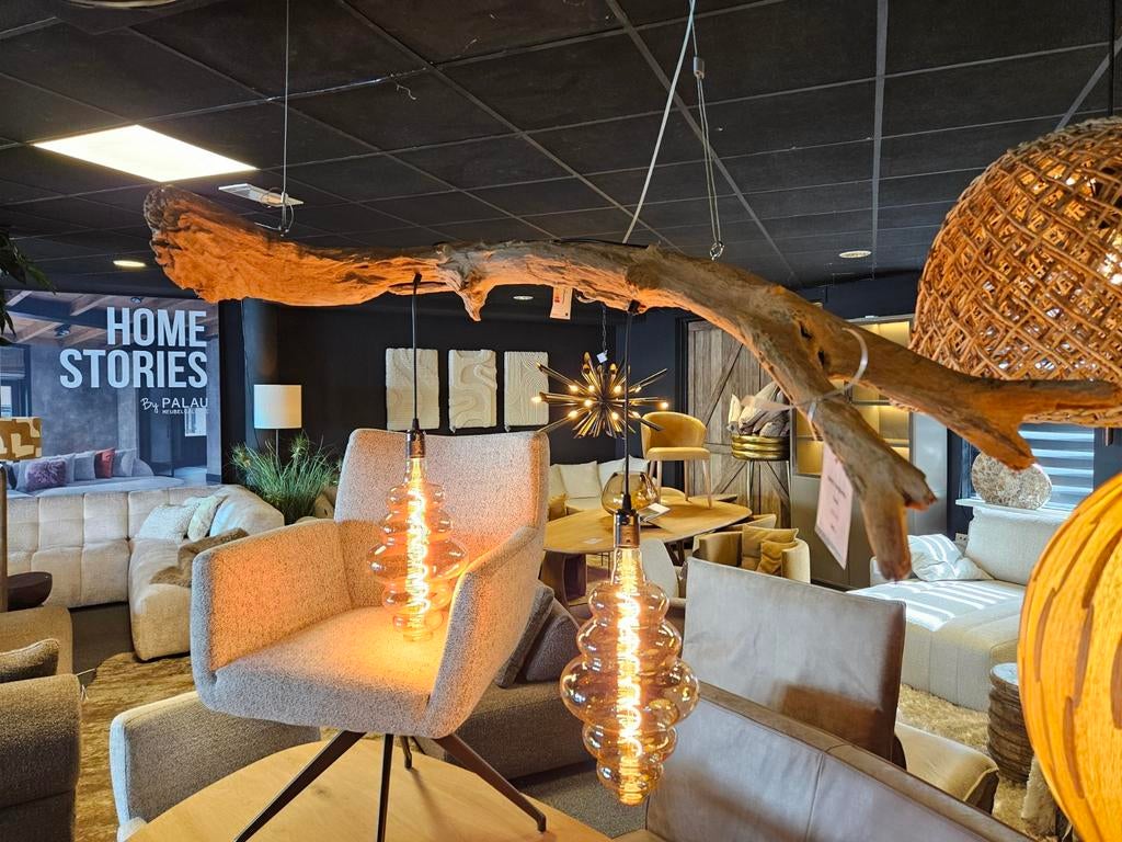 Hanglamp teakhout uniek 150 cm, Ophalen of Verzenden, Nieuw, 75 cm of meer