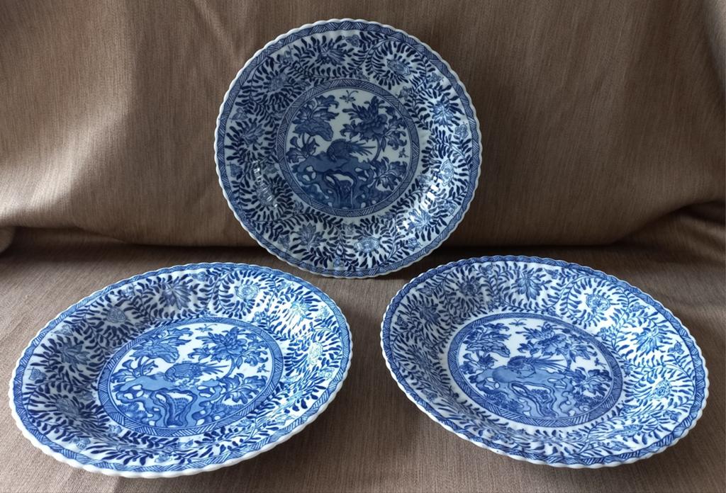 Set van 3 antieke Chinese blauw-witte porseleinen schalen, Ophalen of Verzenden