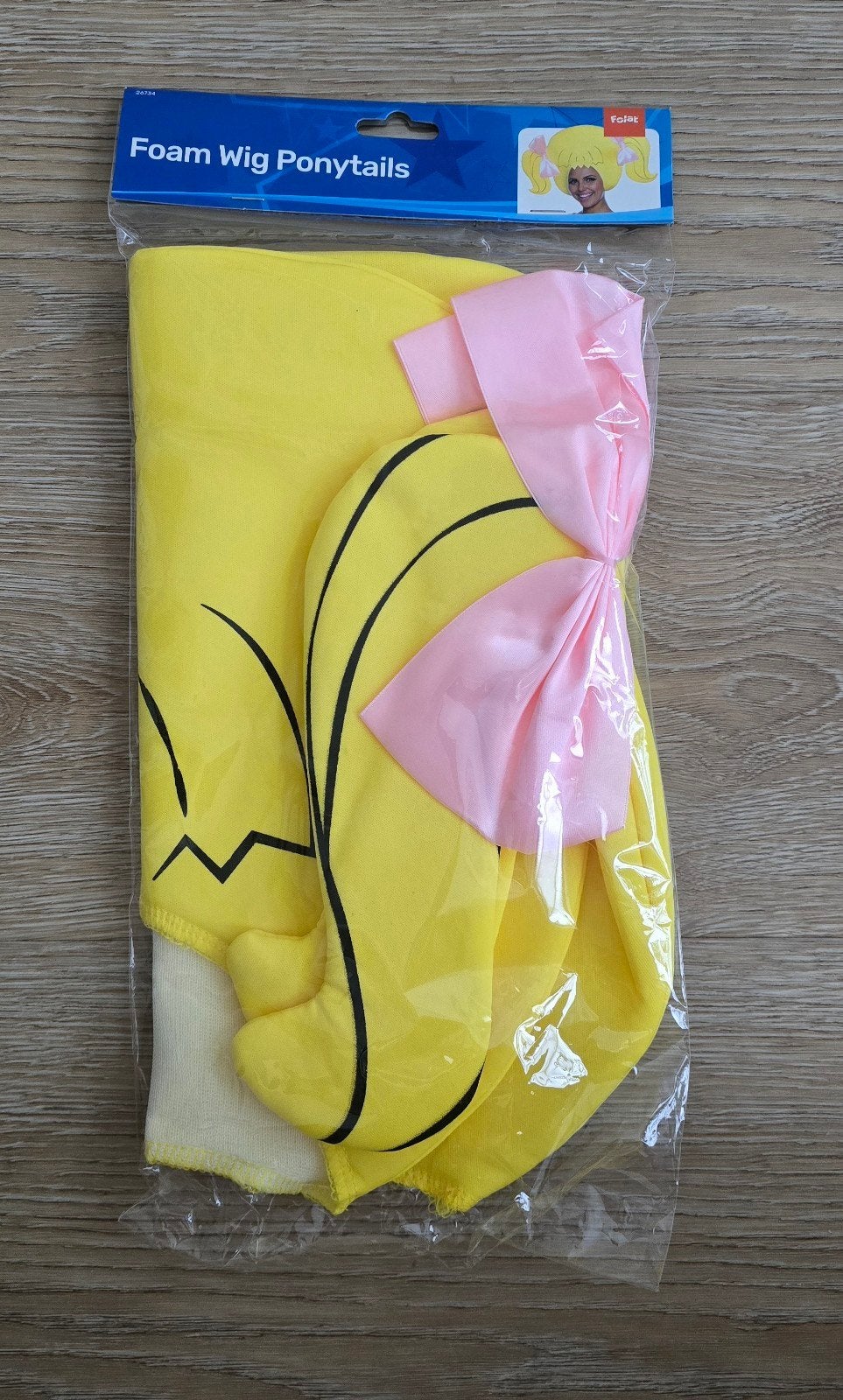 Gele Foam Pruik met Roze Staartjes - Folat, Overige thema's, Textiel, Nieuw, Ophalen of Verzenden