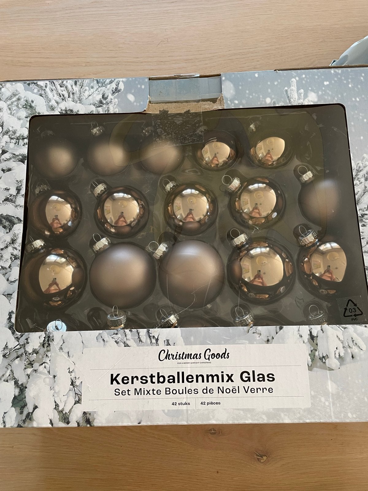 Kerstballen glas 42 stuks lichtbruin, Ophalen