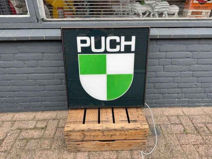 Vintage Puch Reclame Lichtbak - Reclamebord, Ophalen, Gebruikt, ., Lichtbak of (neon) lamp