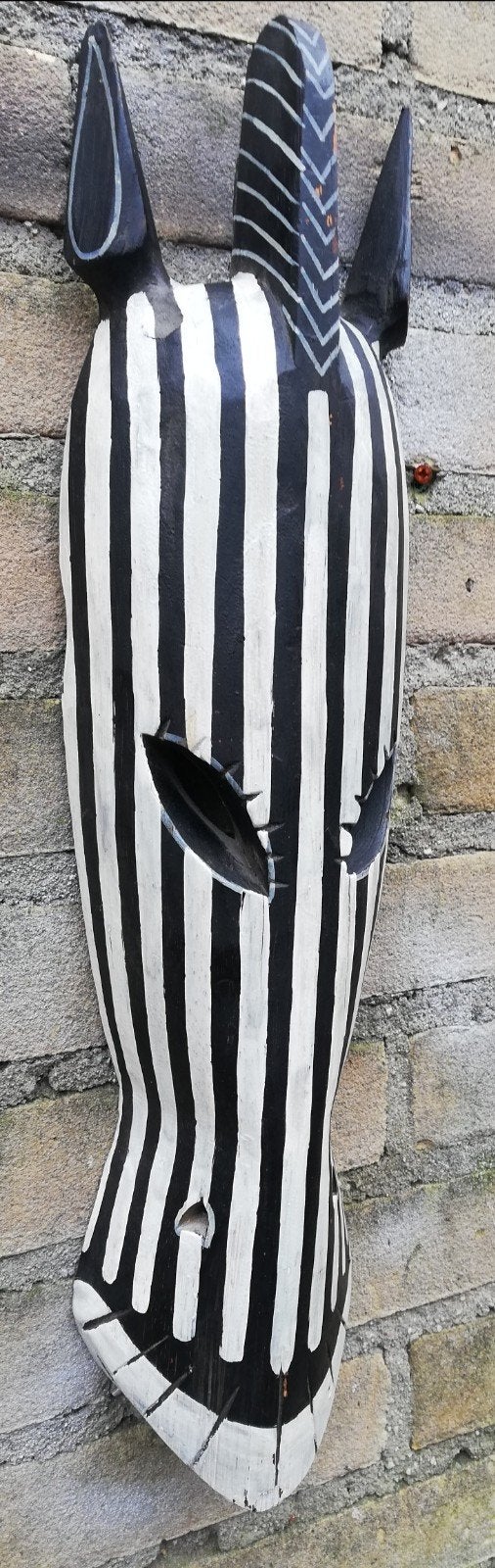 Zebrapaard. Wallmask. Afrika. Houtsnijwerk. 12.5/46 cm., Afrika, Masker, Meerkleurig, 46 cm