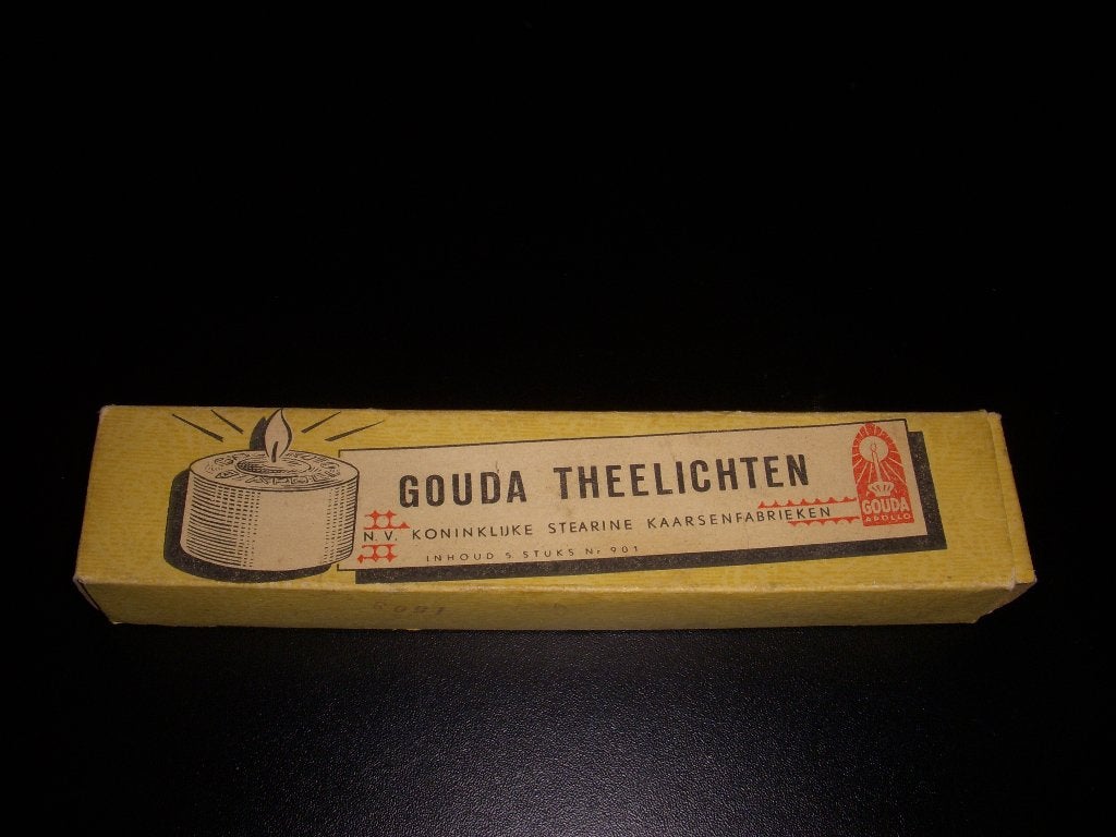 Volle OUDE verpakking Gouda Theelichten 5 stuks, Verzamelen, Merken en Reclamevoorwerpen, Ophalen of Verzenden, Gebruikt, Verpakking