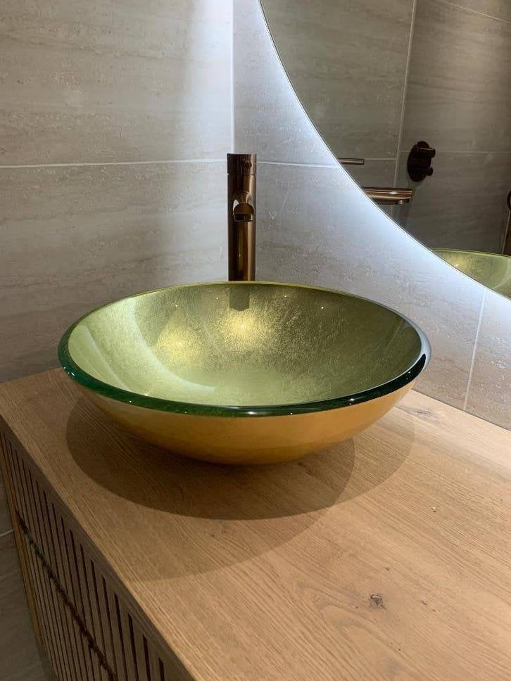 Waskom groen - glas - 42 x 14 cm - Stijlvol & modern!, Ophalen, Glas