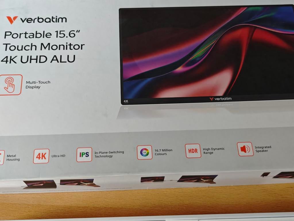 Verbatim Draagbaar aanraakscherm Ultra HD 4K - 15,6”, HDMI, Touchscreen, Ophalen of Verzenden, 60 Hz of minder