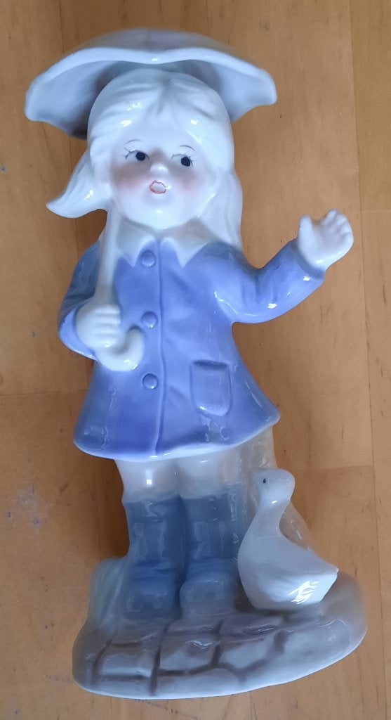 Vintage Beeldje Meisje met Eend - Hoyng Eindhoven, Ophalen of Verzenden, Zo goed als nieuw