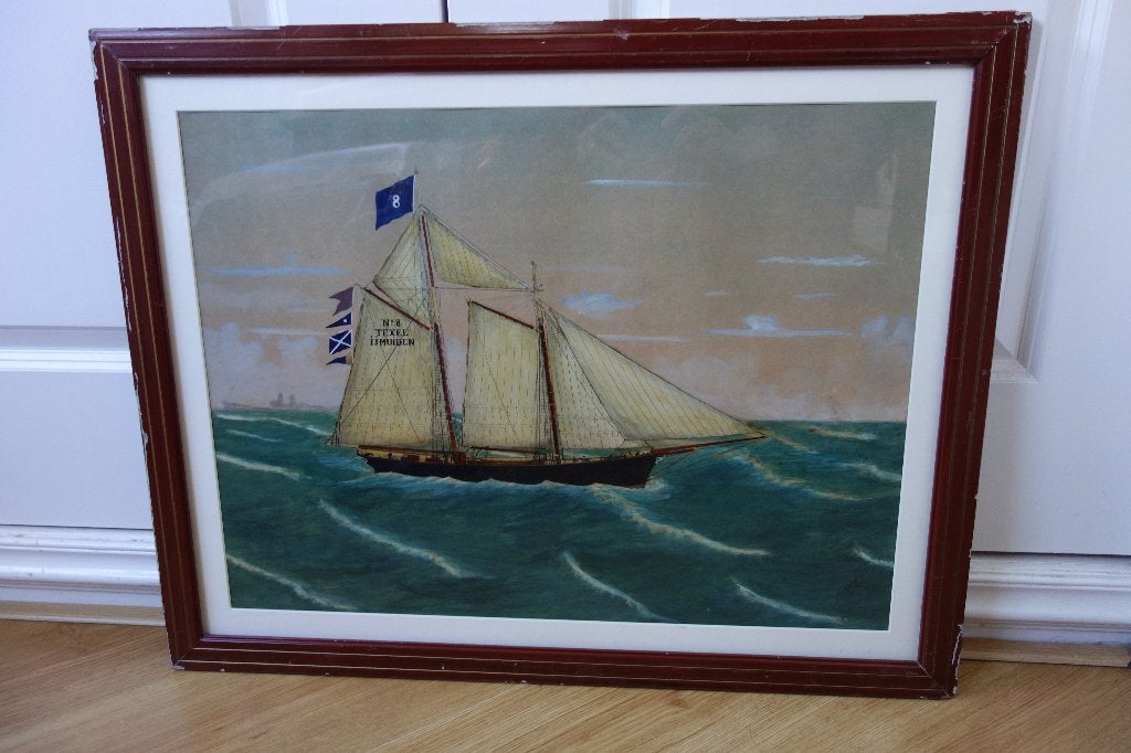 Maritiem schilderij C. Jongkind, Ophalen, Achter glas