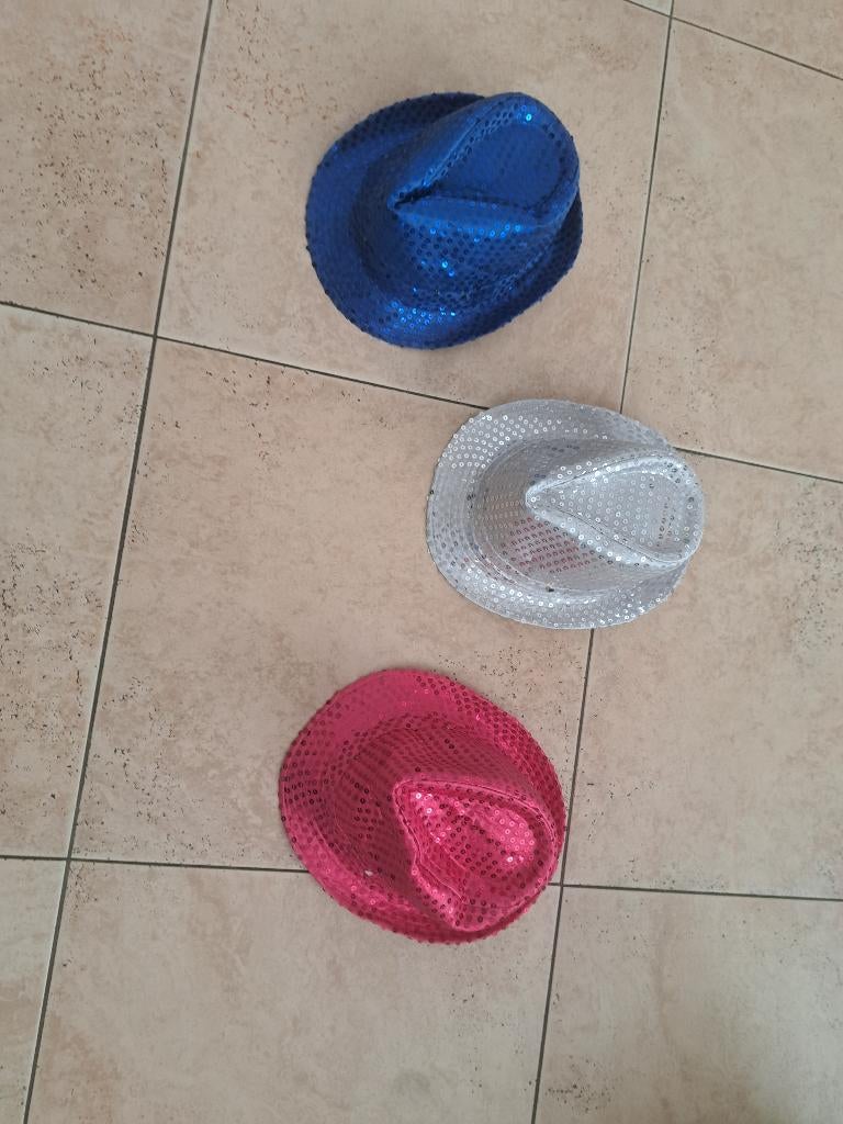 3 carnaval hoedjes met lampjes roze wit en blauw, Ophalen of Verzenden, Zo goed als nieuw, Carnaval, Accessoires