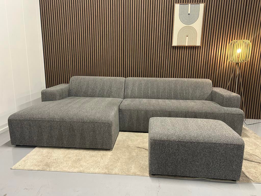By Sidde Moa - Hoekbank + Hocker - Gravel Grey - Nette Staat, Ophalen of Verzenden, Zo goed als nieuw, 150 cm of meer, Vierpersoons of meer