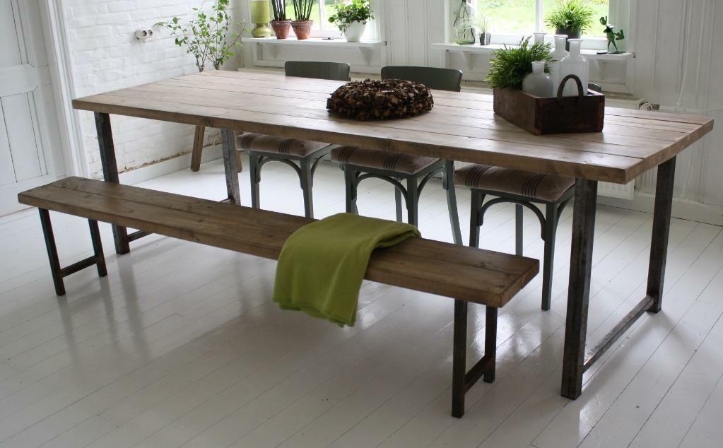 Eettafel met staal onderstel, Overige houtsoorten, Verzenden, 50 tot 100 cm, Industriele tafel