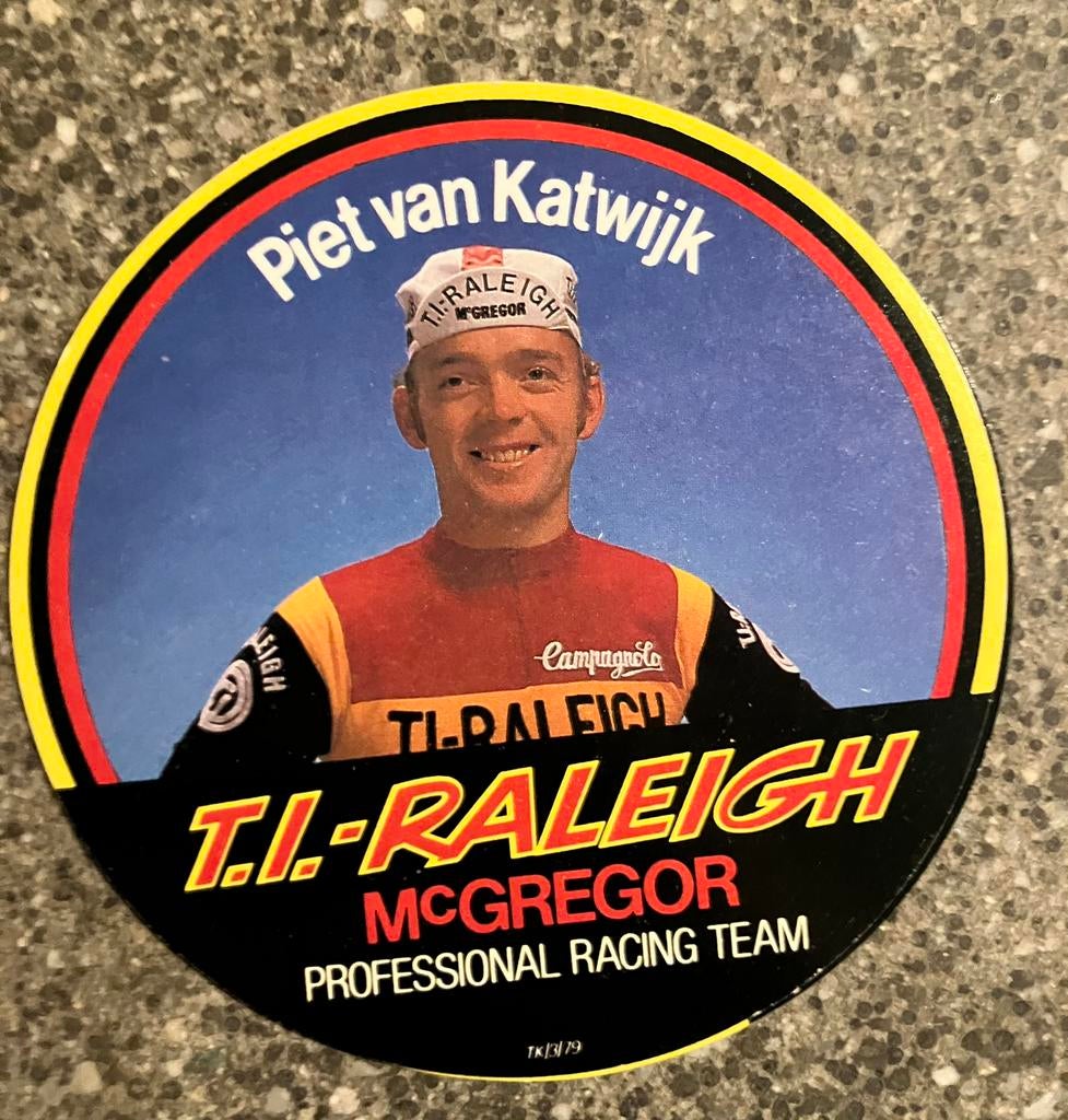 Piet van Katwijk - TI Raleigh - 1979 - sticker - wielrennen, Ophalen of Verzenden, Zo goed als nieuw, Overige sporten, Poster, Plaatje of Sticker