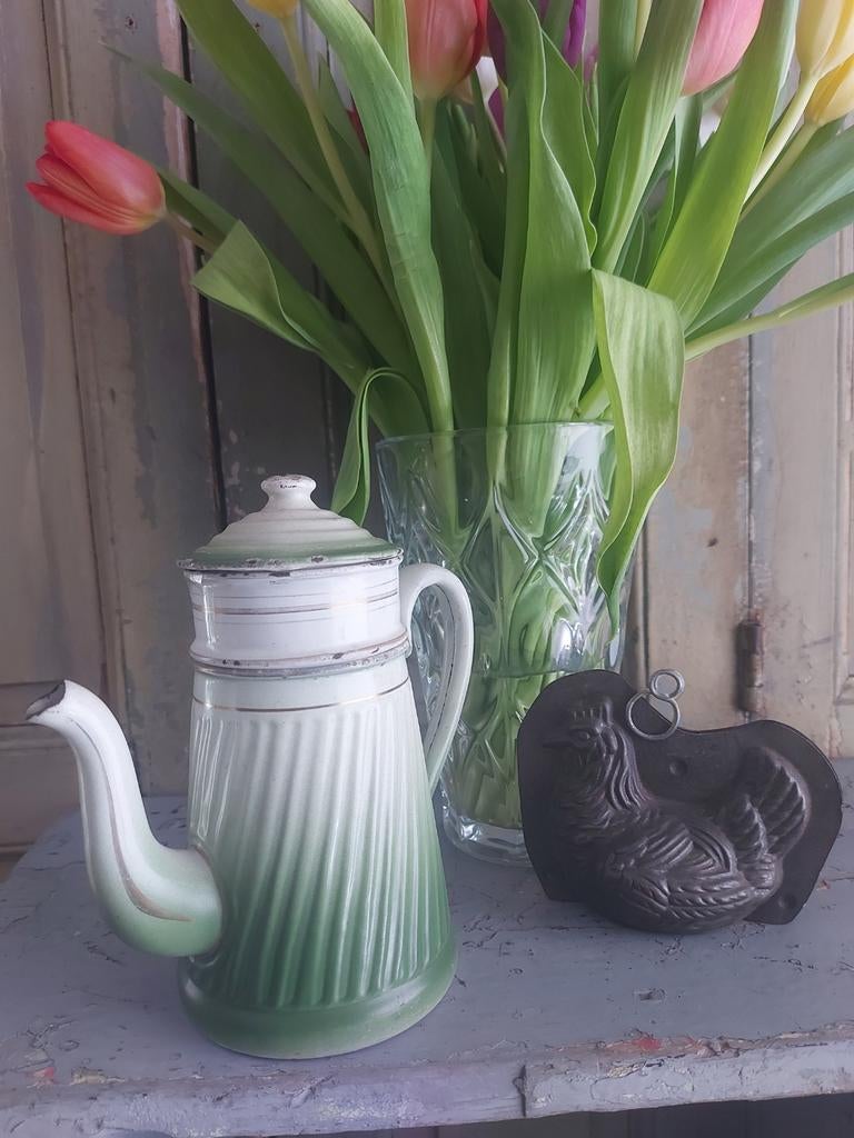 Antieke Emaille Cafetière - Koffiepot met Filter, Ophalen of Verzenden