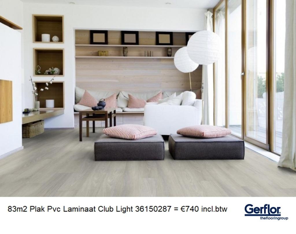 83m2 Plak Pvc Club Light Grijs 2mm dik = €740 incl.btw, 75 m² of meer, Nieuw, Ophalen of Verzenden, Laminaat