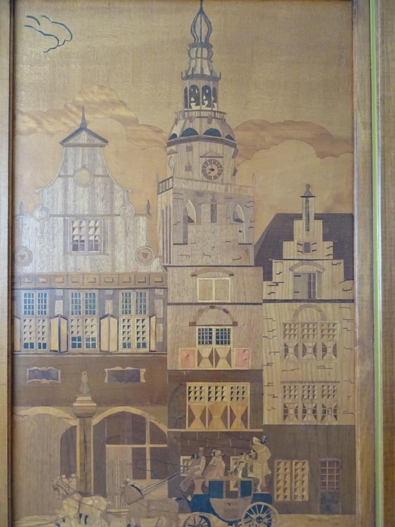 Ingelegd hout schilderij Amsterdam 63x88cm intarsia 1950, Ophalen of Verzenden