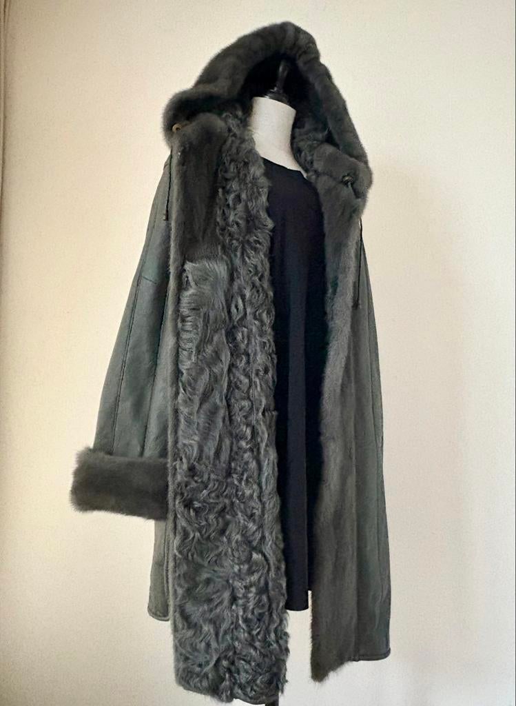 Luxe lammy coat parka M 40/42 twv 2.700 nerts bont /nappa, Kleding | Dames, Ophalen of Verzenden, Nieuw, Maat 42/44 (L), Grijs